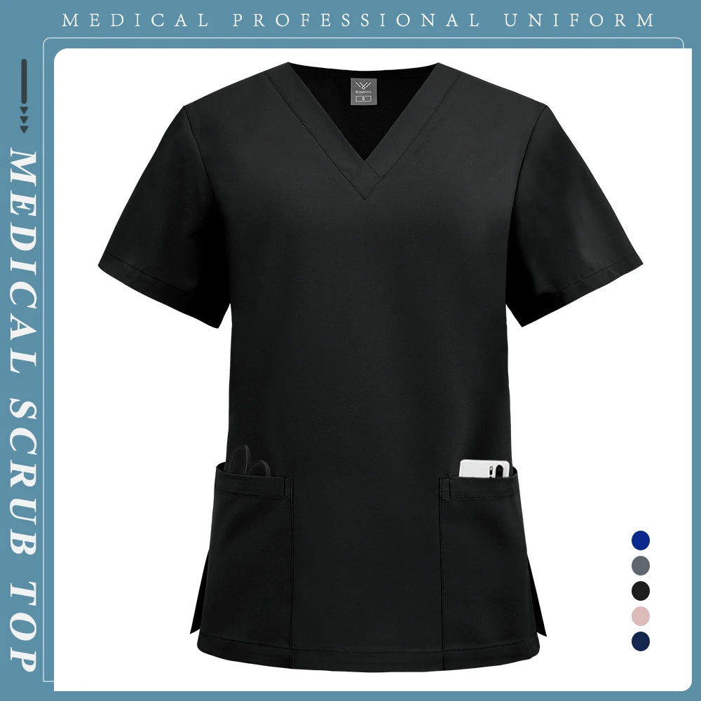 High Quality Medical Clothing for Women Men Pockets Quick Drying Solid Color Work Shirt Doctor Nurse Blouse Wholesale Scrubs Top
