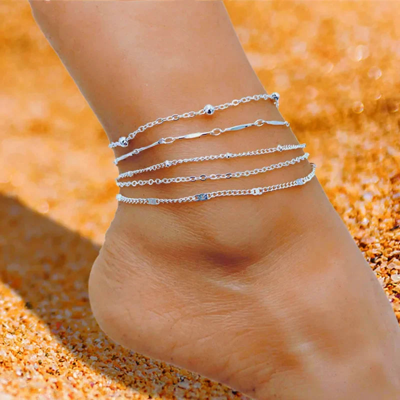 Layered Leaf & Cuban Chain Anklet