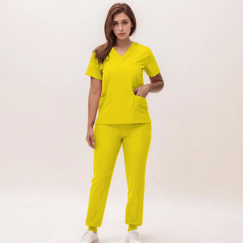 2025 New Nurse Uniforms V-neck Top Jogger Pants Scrub Sets Surgical Workwear Dentist Nursing Suit Hospital Doctor Outfit S21