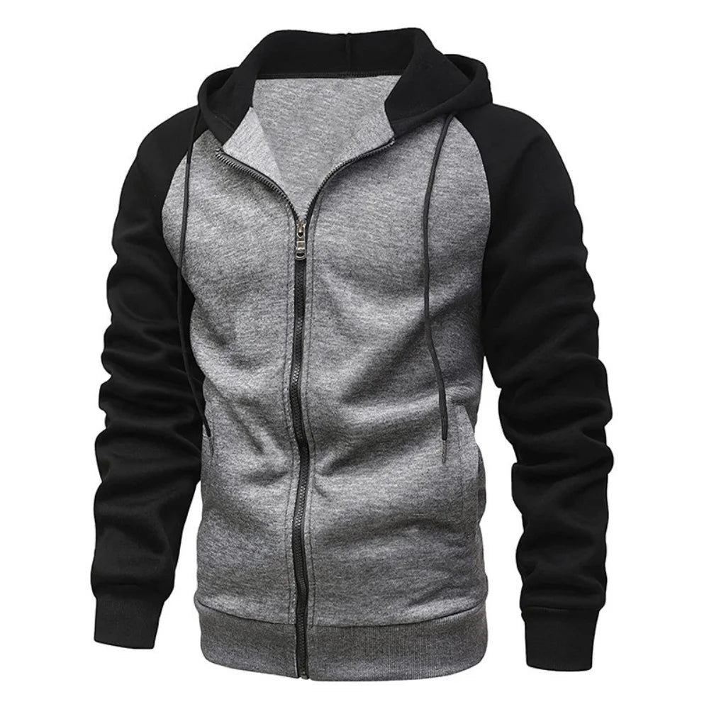 Men's Fleece Hoodies Long Sleeve Sweatshirts for Men Zipper Hooded   Mens Fashion color blocking Sweatshirt Slim Fit Jacket coat