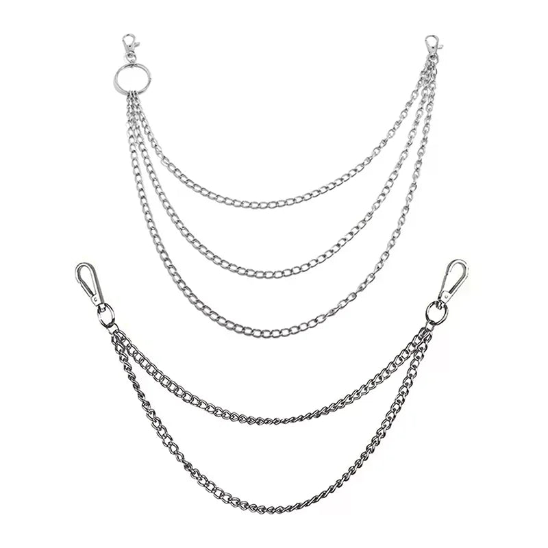 2/3Layer Punk Hip-hop Long Metal Belt Chain Fashion Trousers Pant Waist Metal Chain Keychain