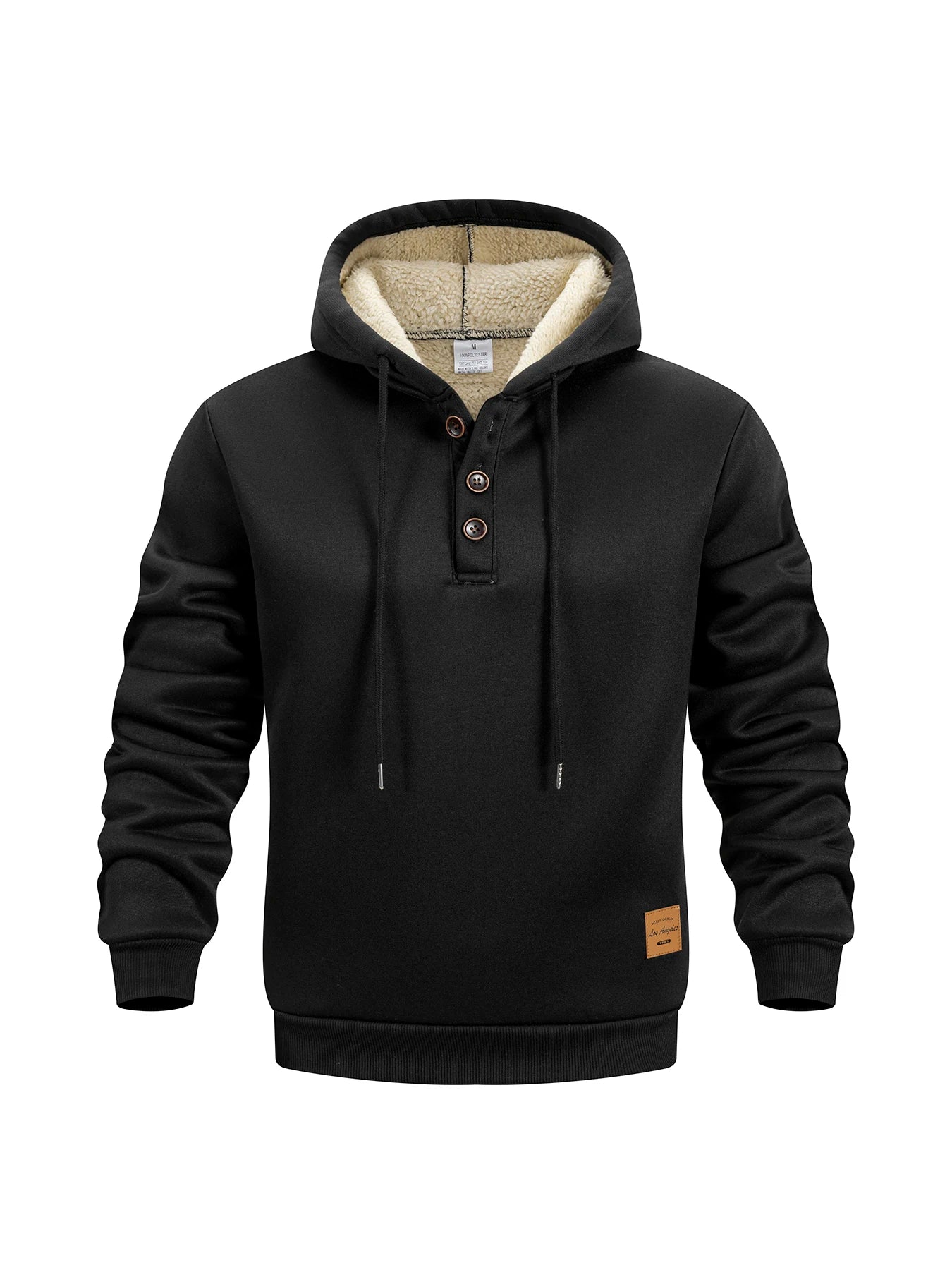 Men's Fleece Hoodies Long Sleeve Sweatshirt Button Design Hooded Sweatshirt for Men Clothing Sportswear Slim Fit Casual Pullover