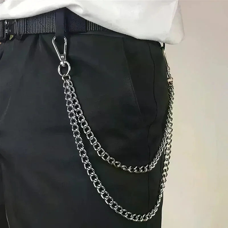 2/3Layer Punk Hip-hop Long Metal Belt Chain Fashion Trousers Pant Waist Metal Chain Keychain