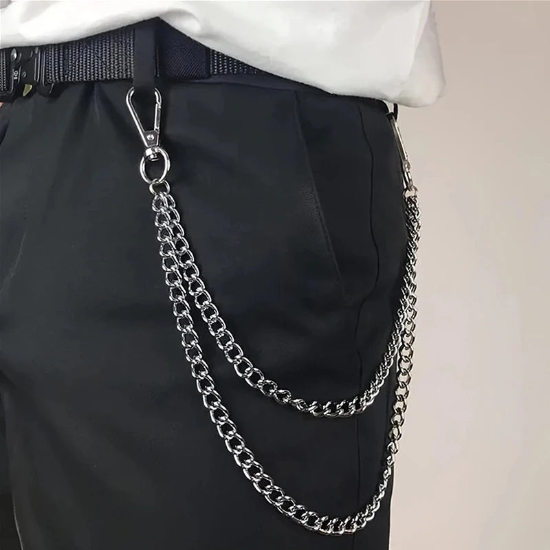 2/3Layer Punk Hip-hop Long Metal Belt Chain Fashion Trousers Pant Waist Metal Chain Keychain