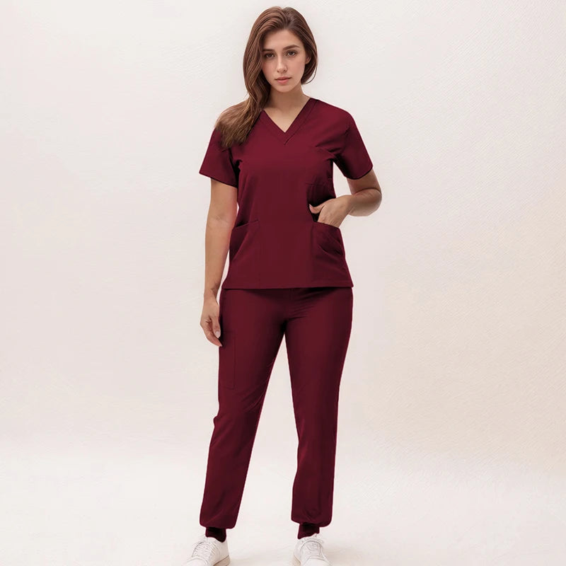 2025 New Nurse Uniforms V-neck Top Jogger Pants Scrub Sets Surgical Workwear Dentist Nursing Suit Hospital Doctor Outfit S21