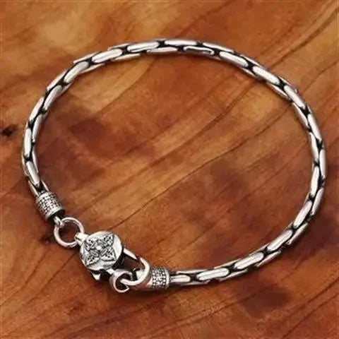 New Silver Color Male Personality Six Character True Words Hemp Rope Bracelet Thai Retro Trendy Style Chain Jewelry