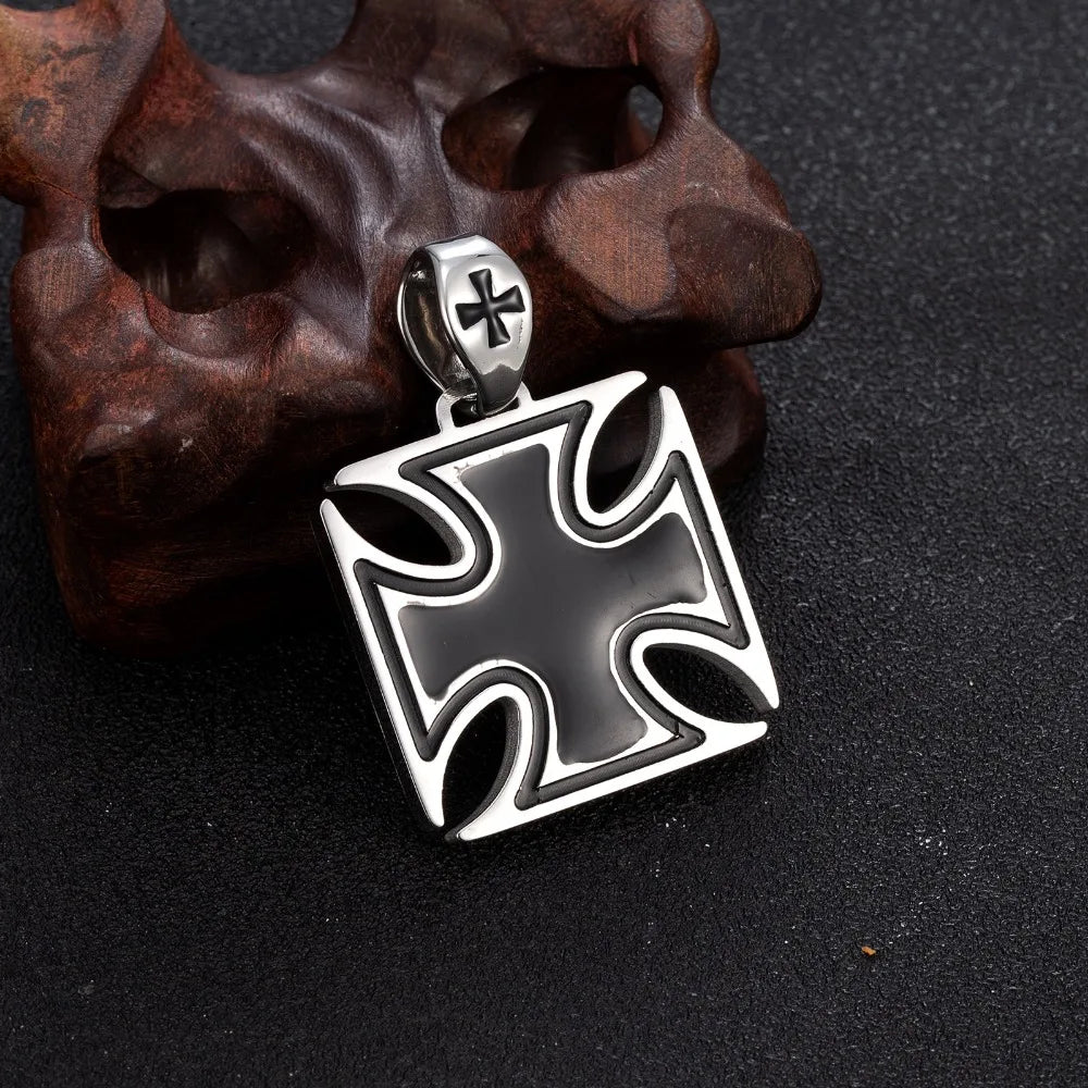 Fashion Cross Men's Necklace Vintage Knights Templar Iron Pendant  Biker Maltese Male Jewelry 24Inch Chain Link