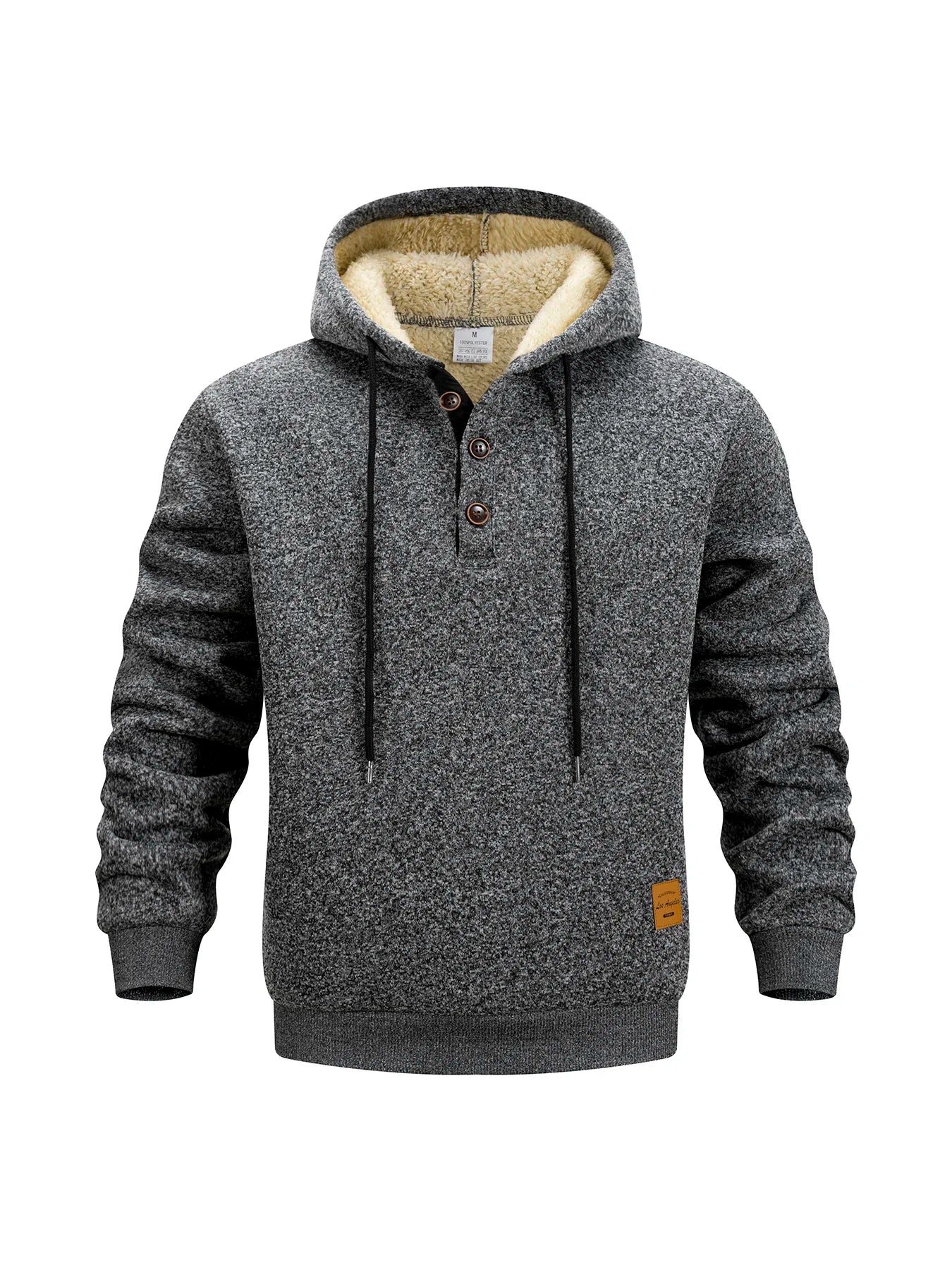 Men's Fleece Hoodies Long Sleeve Sweatshirt Button Design Hooded Sweatshirt for Men Clothing Sportswear Slim Fit Casual Pullover