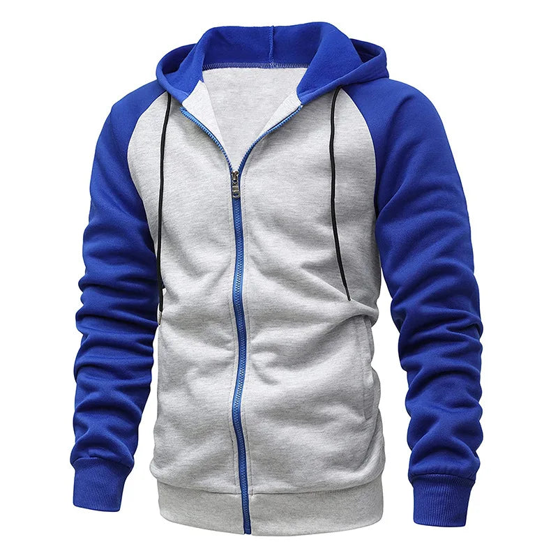 Men's Fleece Hoodies Long Sleeve Sweatshirts for Men Zipper Hooded   Mens Fashion color blocking Sweatshirt Slim Fit Jacket coat