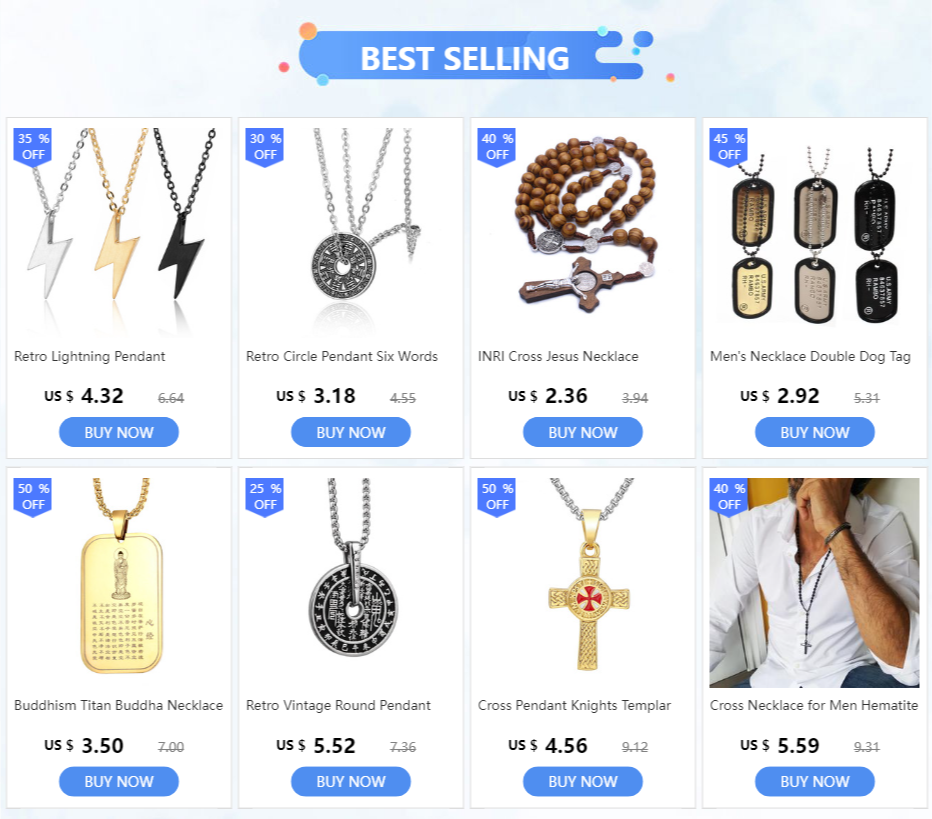 Fashion Cross Men's Necklace Vintage Knights Templar Iron Pendant  Biker Maltese Male Jewelry 24Inch Chain Link
