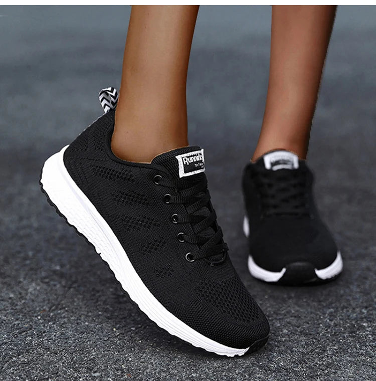 Women's Sneakers 2024 New Fashion Breathable Solid Color Walking Sneakers Women Mesh Fabric Lace Up Shoes Women Female Footwear