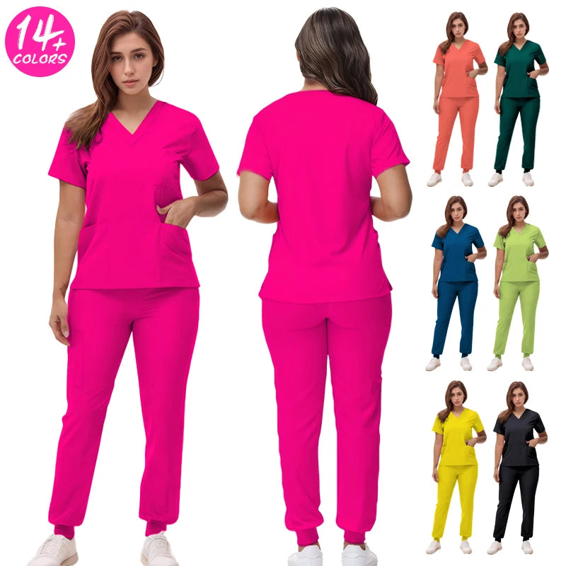 2025 New Nurse Uniforms V-neck Top Jogger Pants Scrub Sets Surgical Workwear Dentist Nursing Suit Hospital Doctor Outfit S21