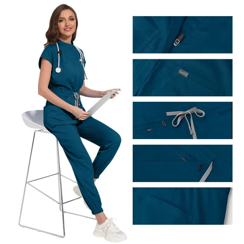 Wholesale Medical Apparel Scrub Uniform Women Short Sleeved Scrubs Jumpsuit Medical Hospital Clothing Scrub Uniforms with Pocket
