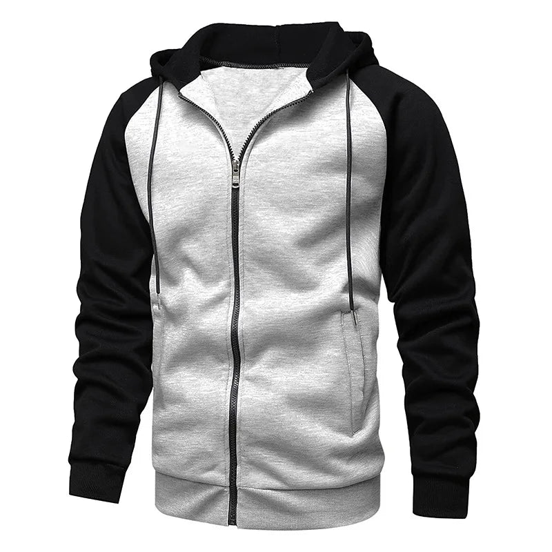 Men's Fleece Hoodies Long Sleeve Sweatshirts for Men Zipper Hooded   Mens Fashion color blocking Sweatshirt Slim Fit Jacket coat