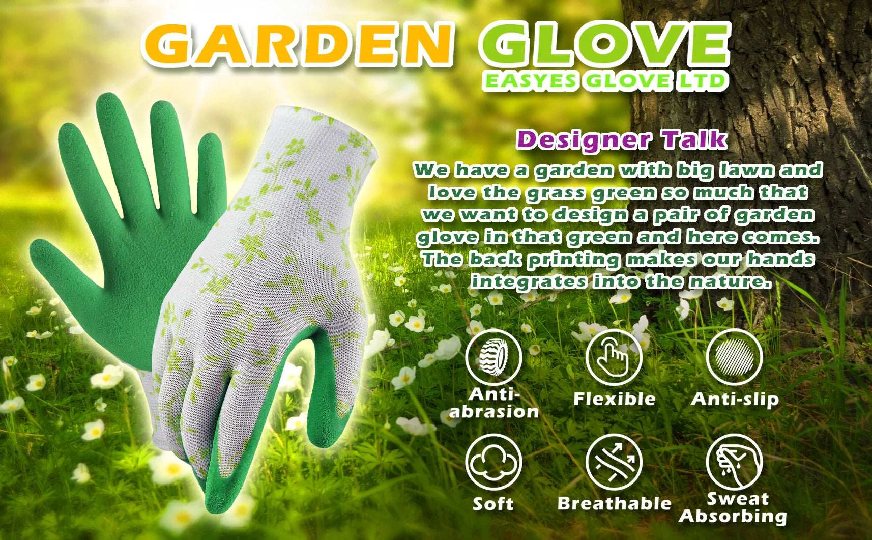 Garden Gloves One Size for Women, Breathable Foam Latex Working Gloves, for Gardening, landscape，DIY，100% Pure Rubber