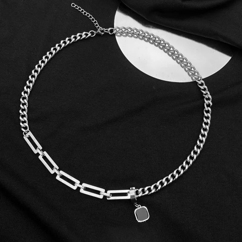 Stainless Steel Cuban Chain Choker Necklace for Men Simple Rectangle Korean Fashion Neck Chains Cool Hip Hop Neck Jewelry Male
