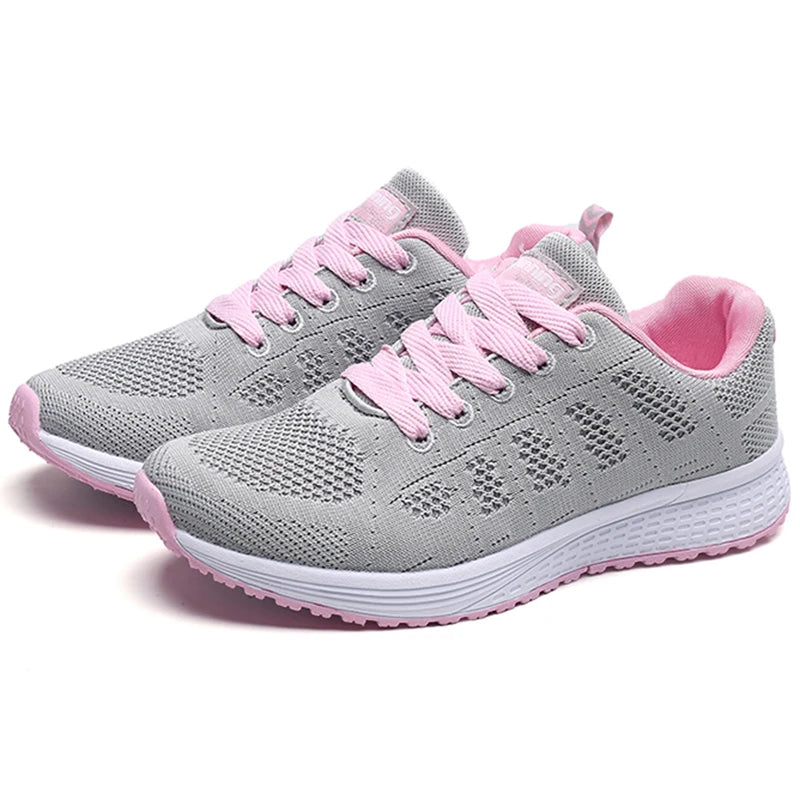 Women's Sneakers 2024 New Fashion Breathable Solid Color Walking Sneakers Women Mesh Fabric Lace Up Shoes Women Female Footwear