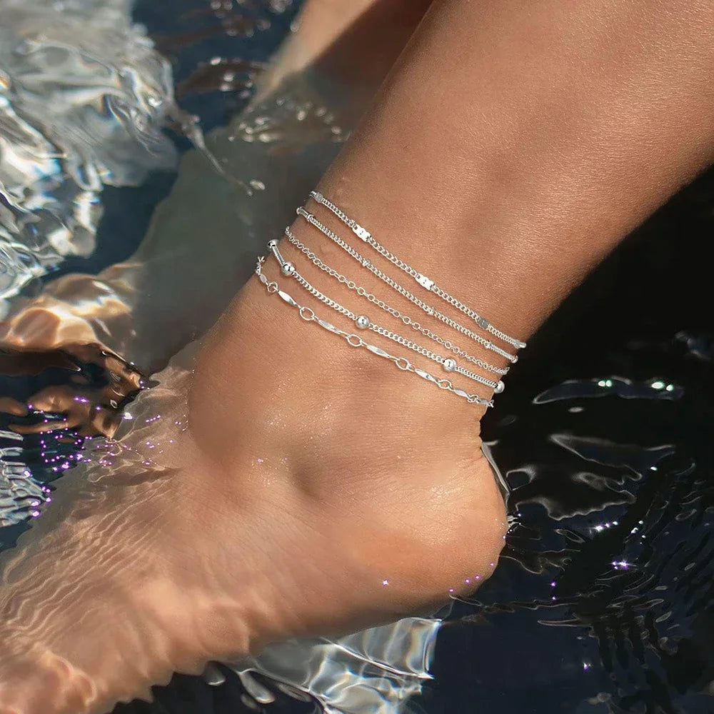 Layered Leaf & Cuban Chain Anklet