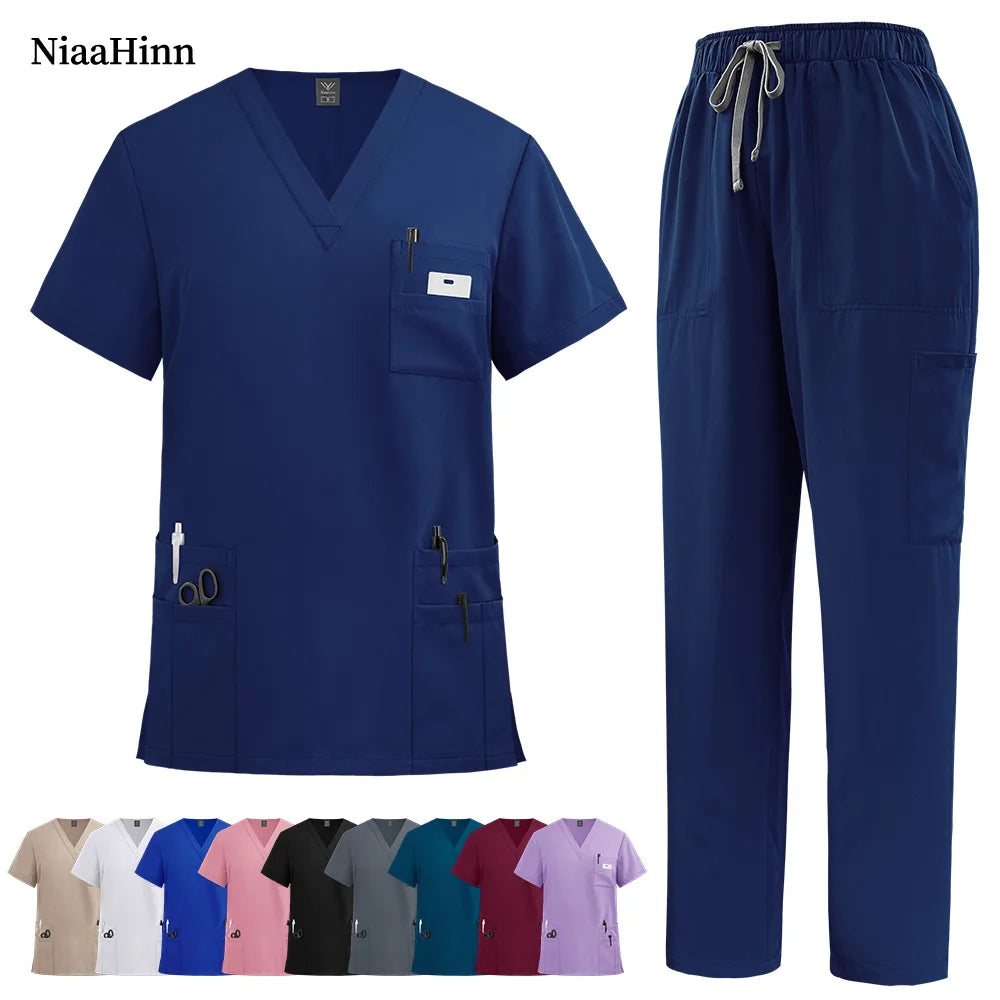 Scrubs Uniform Men Workwear Lab Work Clothes Uniforms Health Service Nursing Uniforms Short Sleeve V-neck Scrubs Tops+Pants Suit