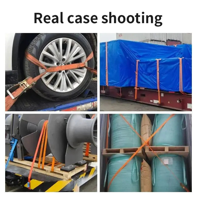 Heavy Duty Metal Buckle Tie-Down Cargo Straps for Car and Truck - Strong Ratchet Belt for Secure Luggage and Cargo Transport