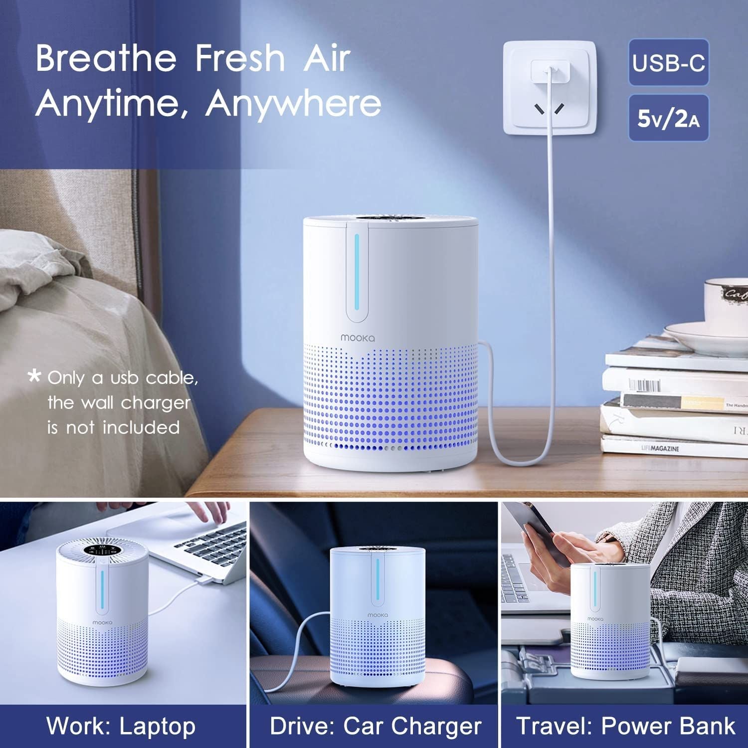 Air Purifier with USB Cable for Smokers Pollen Pets Dust Odors-3